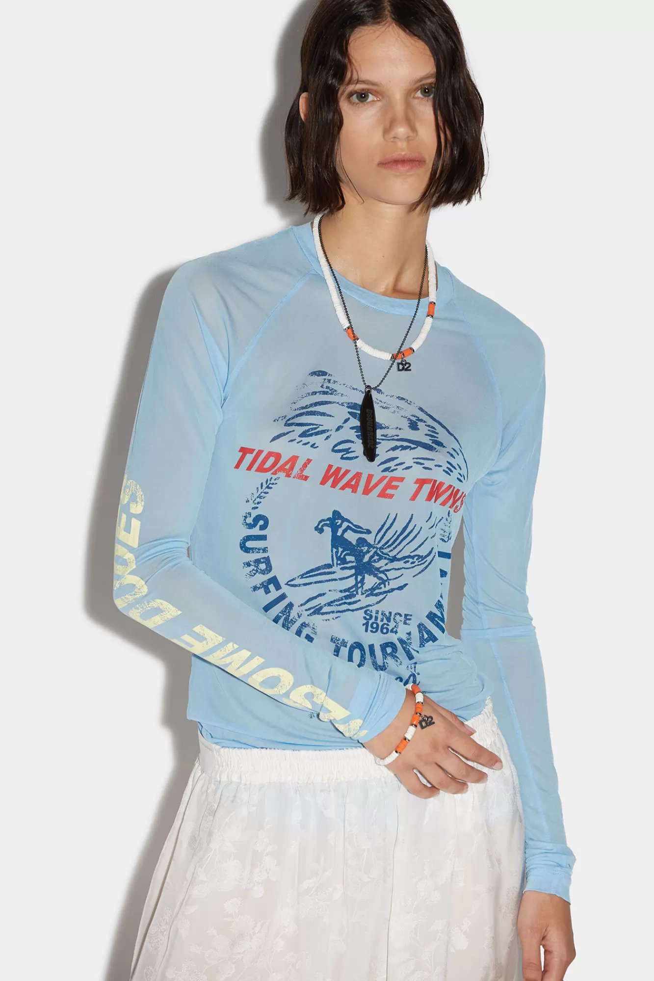 Dsquared2 D2 Wave Twins Longsleeves T-Shirt<Mujer Camisetas Y Tops