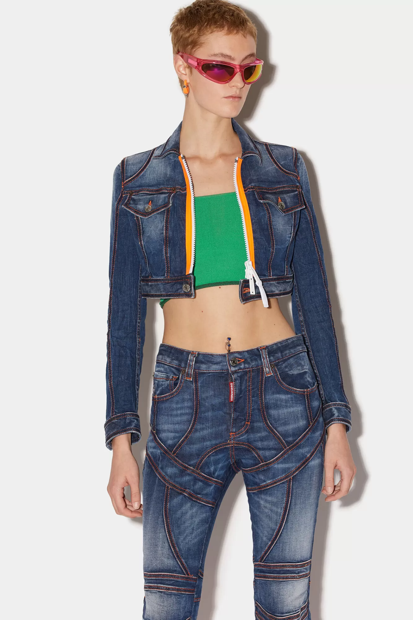 Dsquared2 Dark Fade Wash Surfer Cropped Jacket<Mujer Abrigos & Prendas Exteriores