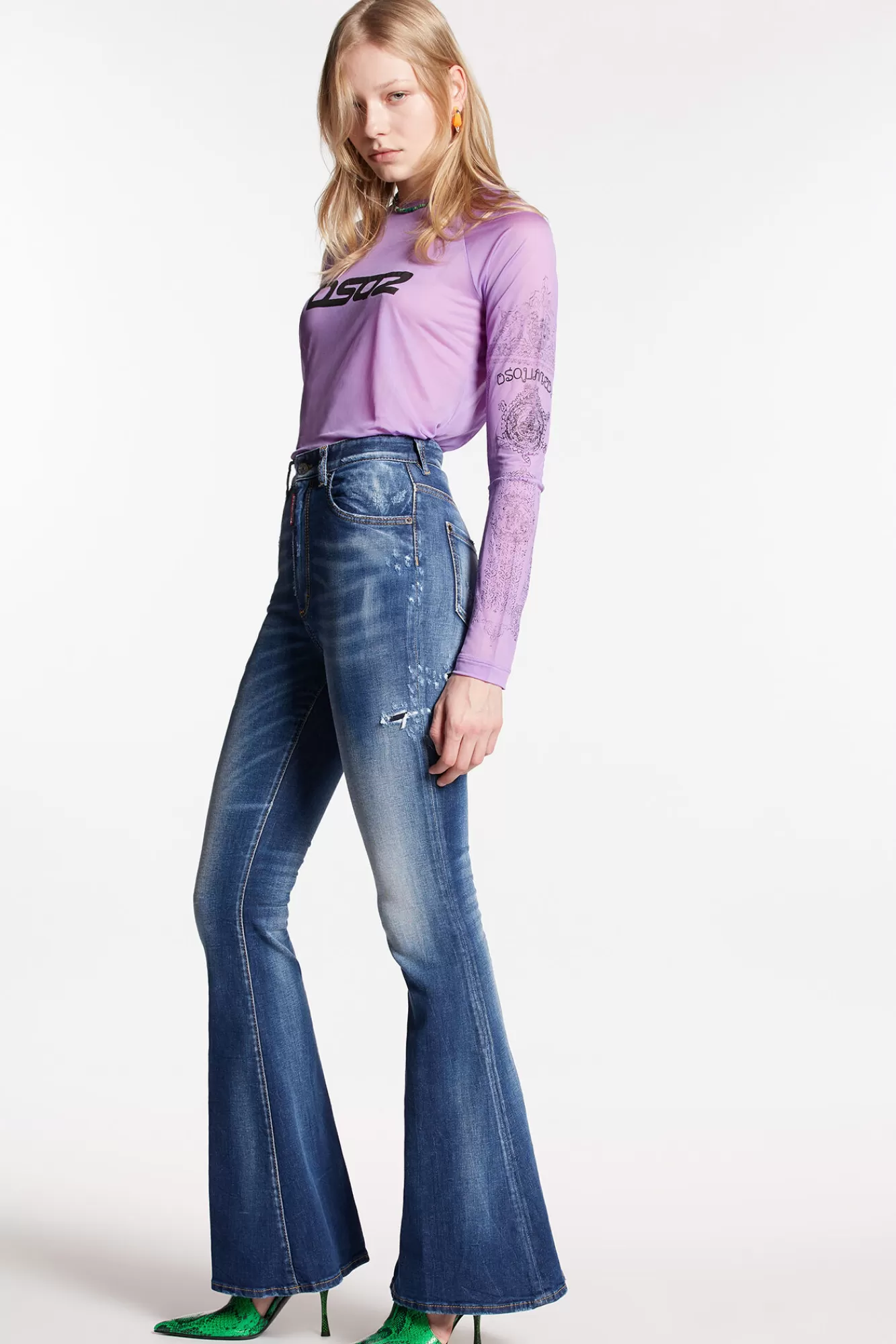 Dsquared2 Dark Fade Wash Surfer Flare <Mujer Jeans