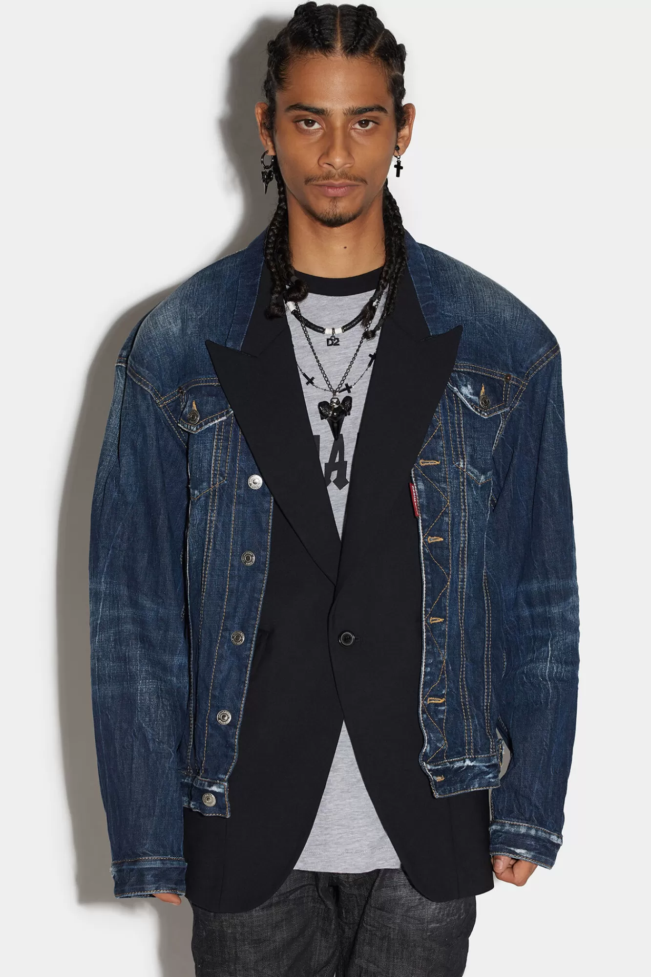 Dsquared2 Dark Semplice Wash Layered Mix Blazer<Hombre Abrigos & Prendas Exteriores