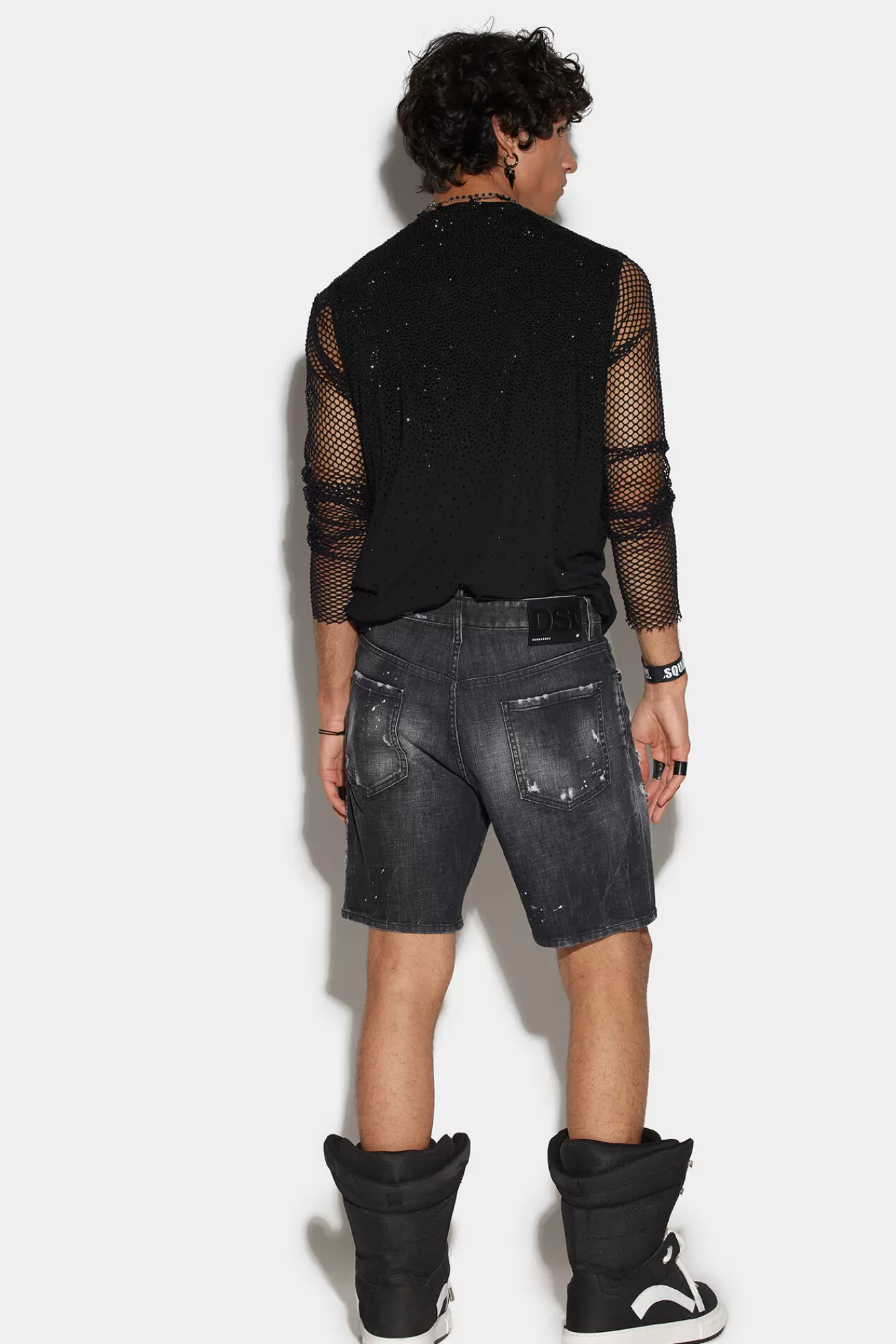 Dsquared2 Ripped Leather Wash Marine Denim Shorts<Hombre Shorts